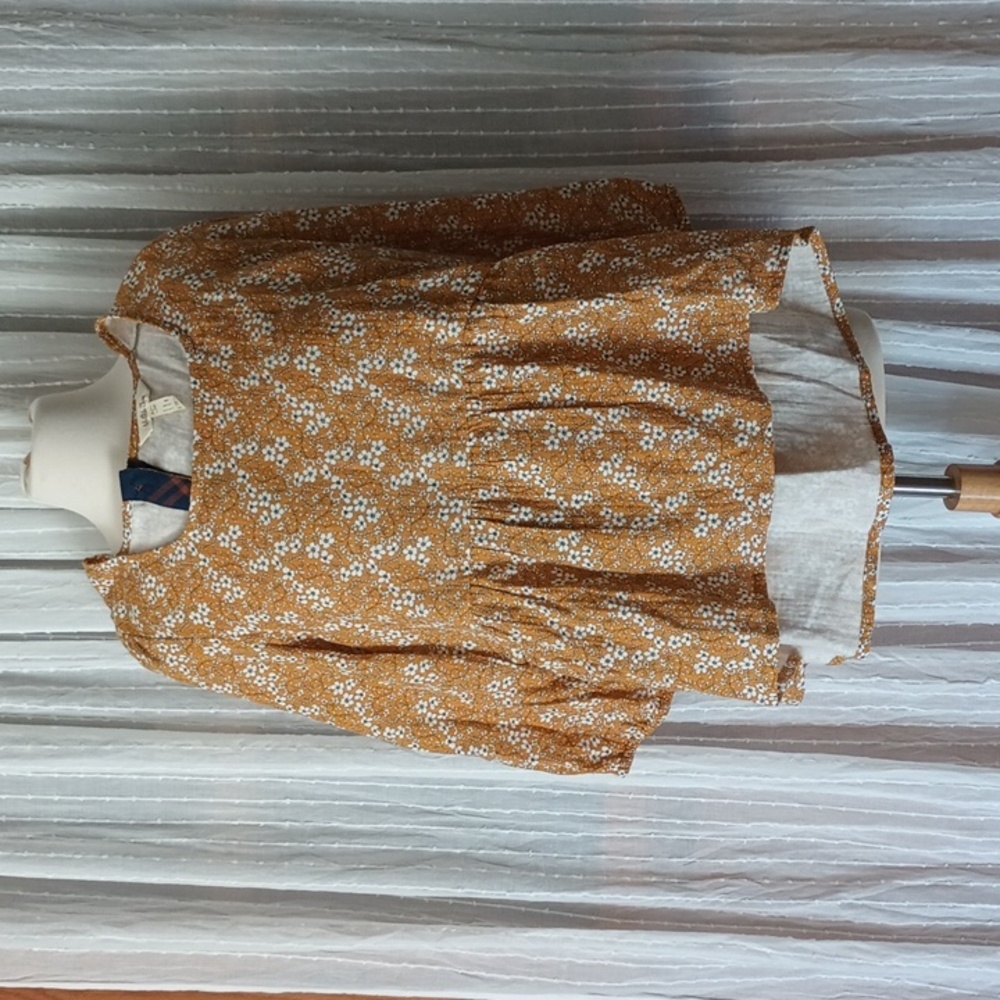 Matilda Jane Shay Ditsy Golden Mustard White Cotton Shirt Floral Peplum Top L - Picture 11 of 12